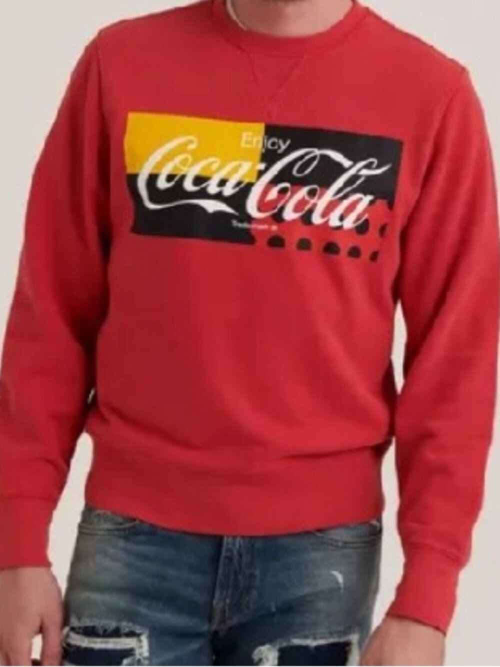 Lucky Brand Coca Cola Sweatshirt Mens XL Red Logo Grunge Crewneck Graphic Cotton